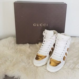 Gucci Gold and White High Top Sneakers